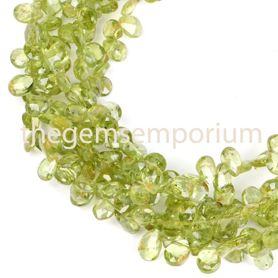 Faceted Peridot Briolette Beads, Pear Shape (4x6-5x7mm) Faceted Peridot Briolette Beads, Pear Shape (4x6-5x7mm)