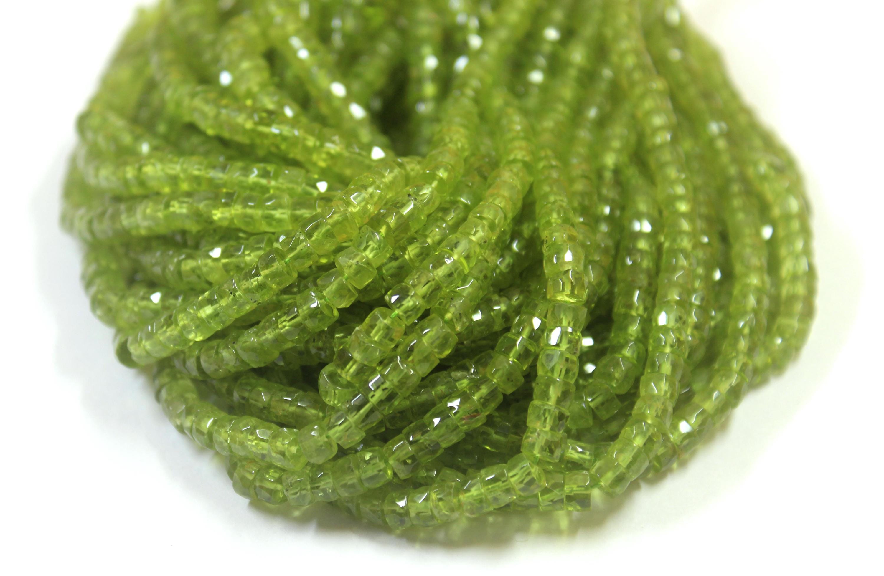 Faceted Peridot Gemstone Beads: Natural Tyre Shape, August Birthstone