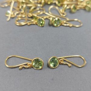 Peridot Gold Vermeil Earrings • Removable charm • 5mm Faceted Natural gemstone • Solid Sterling silver 925 plated with 18k gold • Green