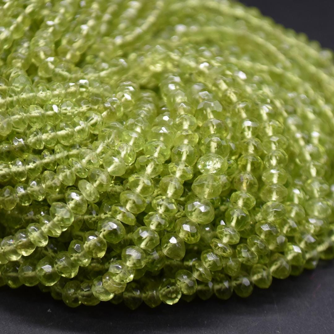 Peridot Irregular Faceted Rondelle Beads 4-5mm X 2-3mm - 14.5" Strand - Gemstone Beads For Jewellery Making