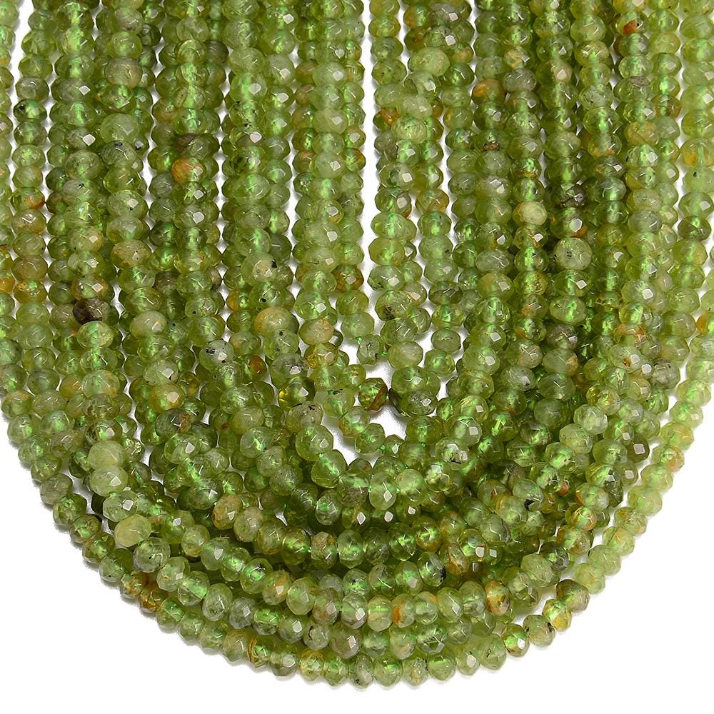 Natural Peridot Gemstone Grade Aaa Micro Faceted Rondelle 4x3mm Loose Beads 7.5 Inch Half Strand (80020696-p119)
