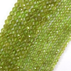Natural Faceted Green Peridot Round Beads 15.5" Strand 3mm 4mm Natural Faceted Green Peridot Round Beads 15.5" Strand 3mm 4mm