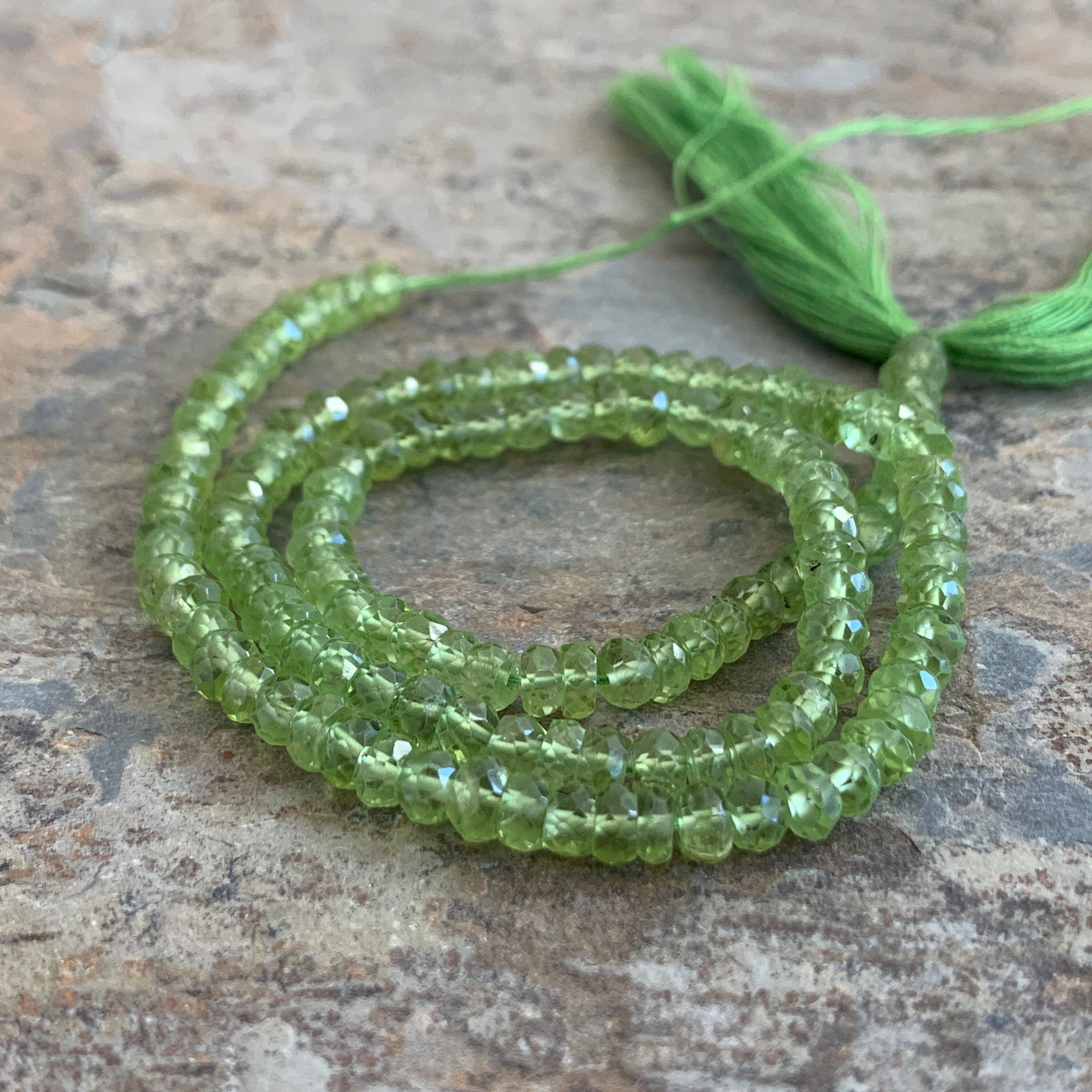 Faceted Peridot Rondelles, 13 Inch Strand, 4mm
