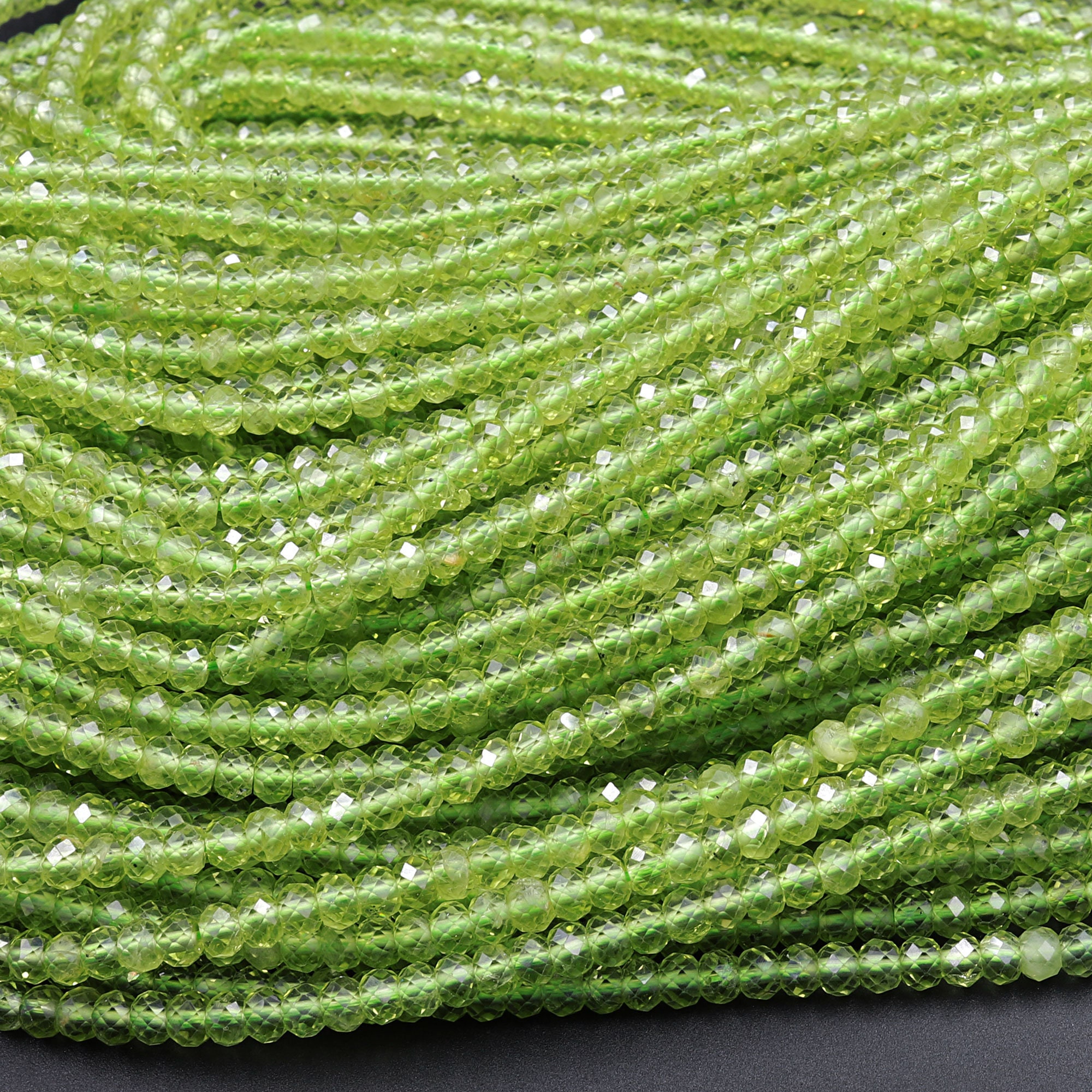 Stunning Natural Green Peridot 2mm 3mm 4mm Faceted Rondelle Beads Micro Laser Diamond Cut Real Genuine Peridot Gemstone 15.5" Strand