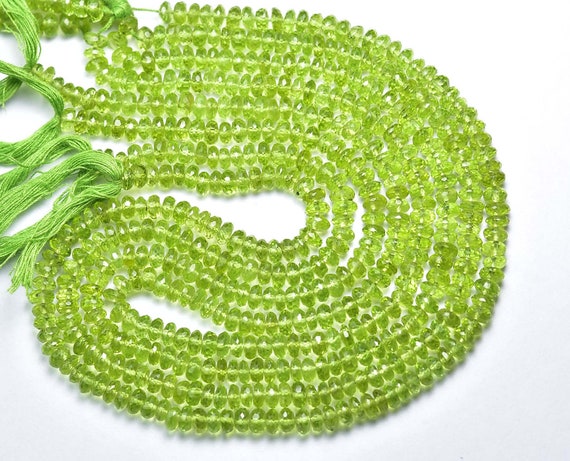 Superb Peridot Rondelle Beads - 6.3 Inches - Natural Beautiful Micro Cut Faceted Peridot Flat Rondelle - Size Is 5 - 5.2 Mm #1277 Superb Peridot Rondelle Beads - 6.3 Inches - Natural Beautiful Micro Cut Faceted Peridot Flat Rondelle - Size Is 5 - 5.2 Mm #1277