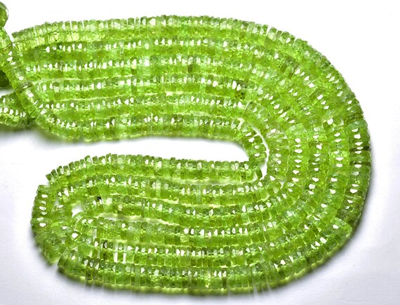Superb Peridot Tyre Beads - 8 Inches- Natural Beautiful Faceted Peridot Wheel Tyre Beads - Size Is 6.5mm #2176
