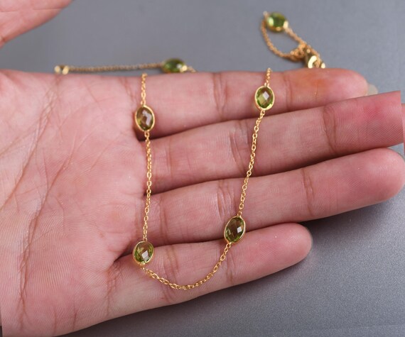 Peridot Necklace: 14k Gold Plated Sterling Silver Chain - Bridal Jewelry