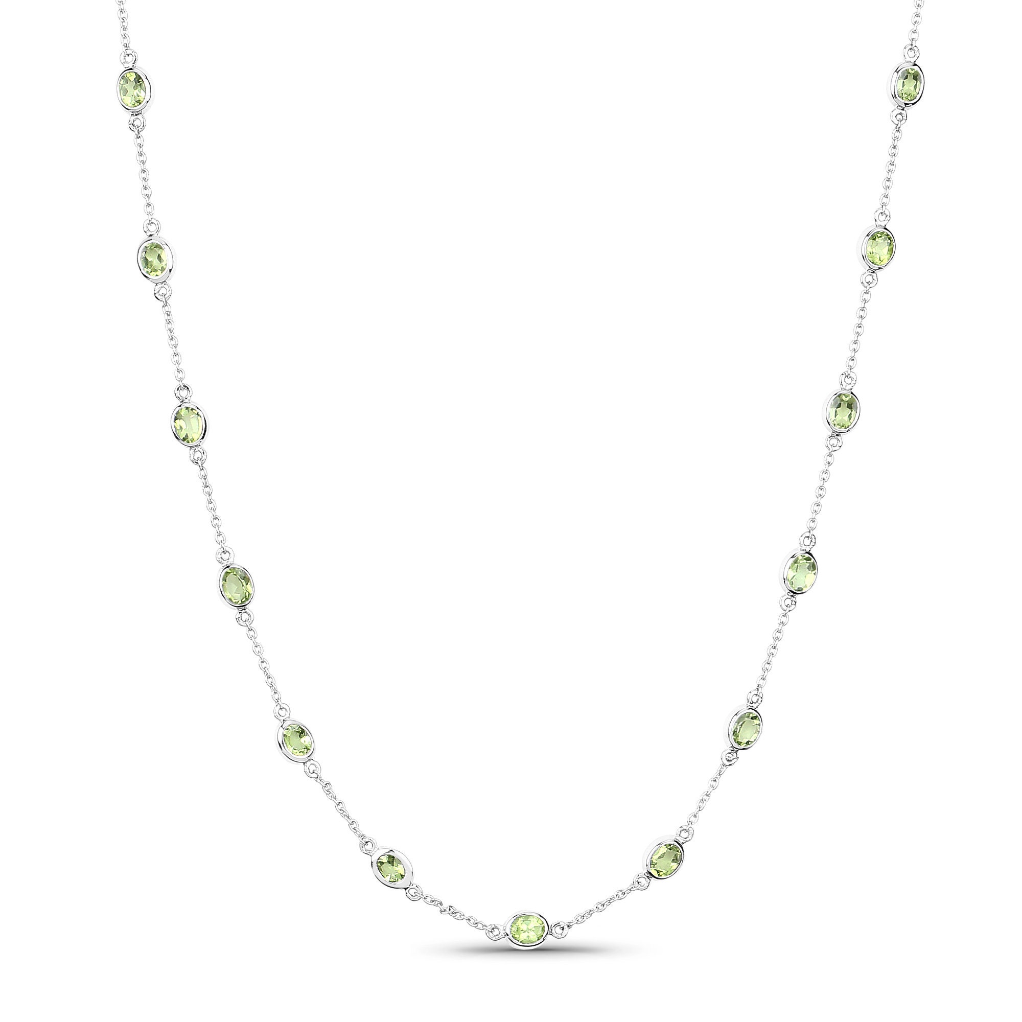 925 Sterling Silver Peridot By The Yard Necklace, Peridot Necklace, Bezel Necklace, Station Necklace, August Birthstone, Gift For Her