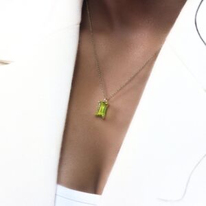 August Birthstone Necklace · Gold Peridot Pendant· Long Custom Chain Necklace · Handmade Peridot Necklace For Women