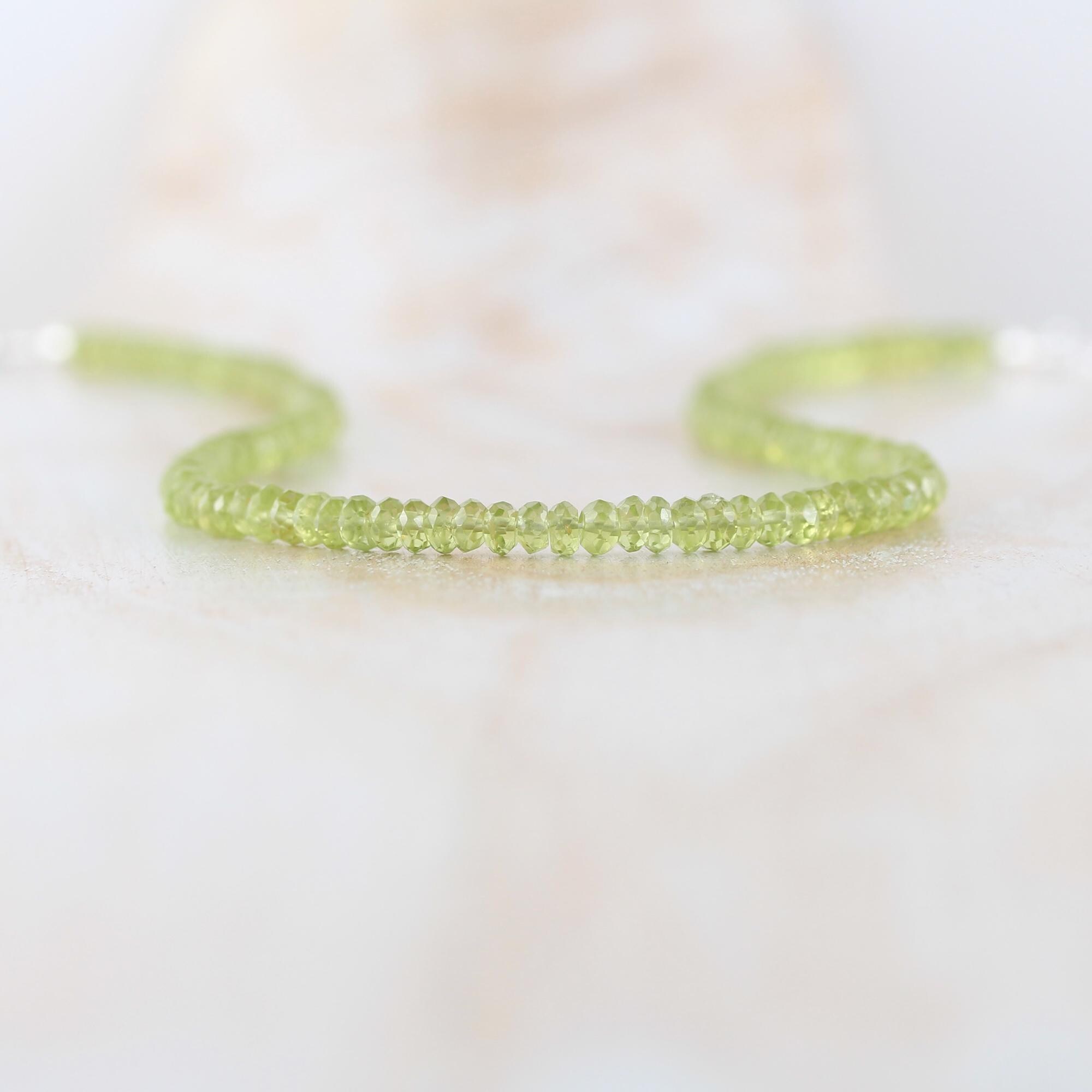 Peridot Beaded Necklace In Sterling Silver, Gold Or Rose Gold Filled, Dainty Green Gemstone Choker, Long Delicate Boho Necklace For Women