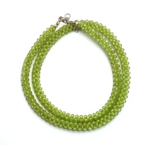 Peridot Beaded Rope Necklace, Hand Woven, Micro Faceted 3mm Beads
