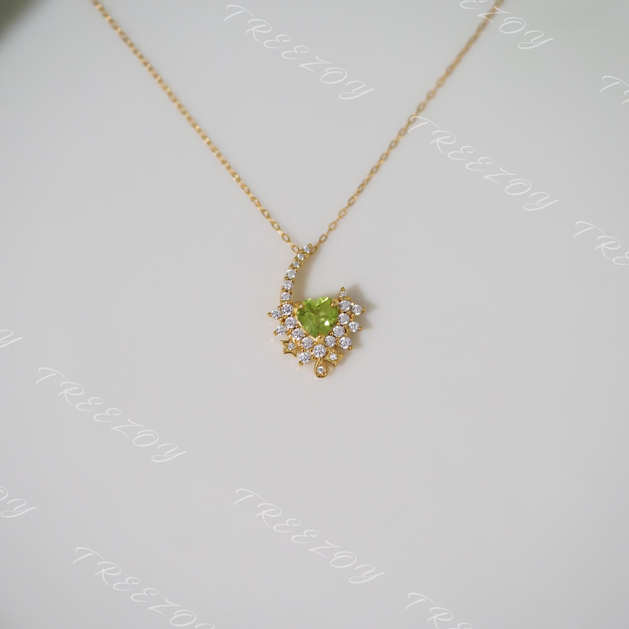 Dainty Heart Peridot Necklace: 18k Gold Plated Sterling Silver, August Birthstone