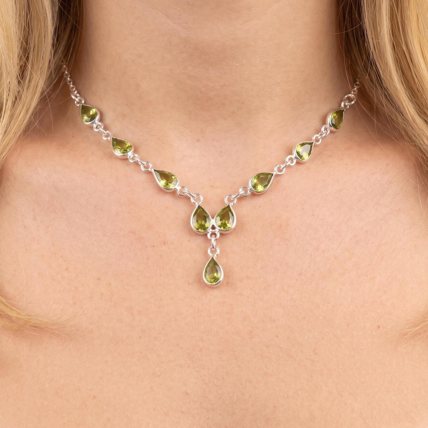 Faceted Green Peridot 925 Sterling Silver Necklace • 925 Stamped Silver Gemstone Choker