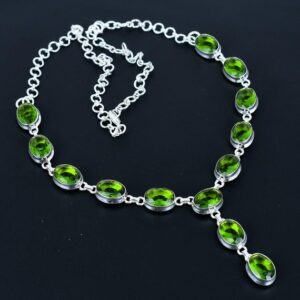 Faceted Peridot Necklace: Handmade 925 Sterling Silver, Adjustable Chain