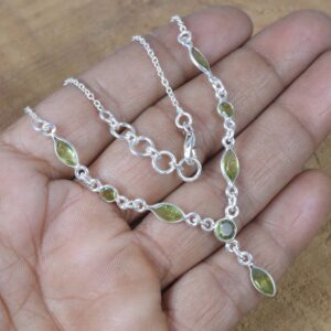 Green Peridot Necklace: 925 Sterling Silver Gemstone Chain