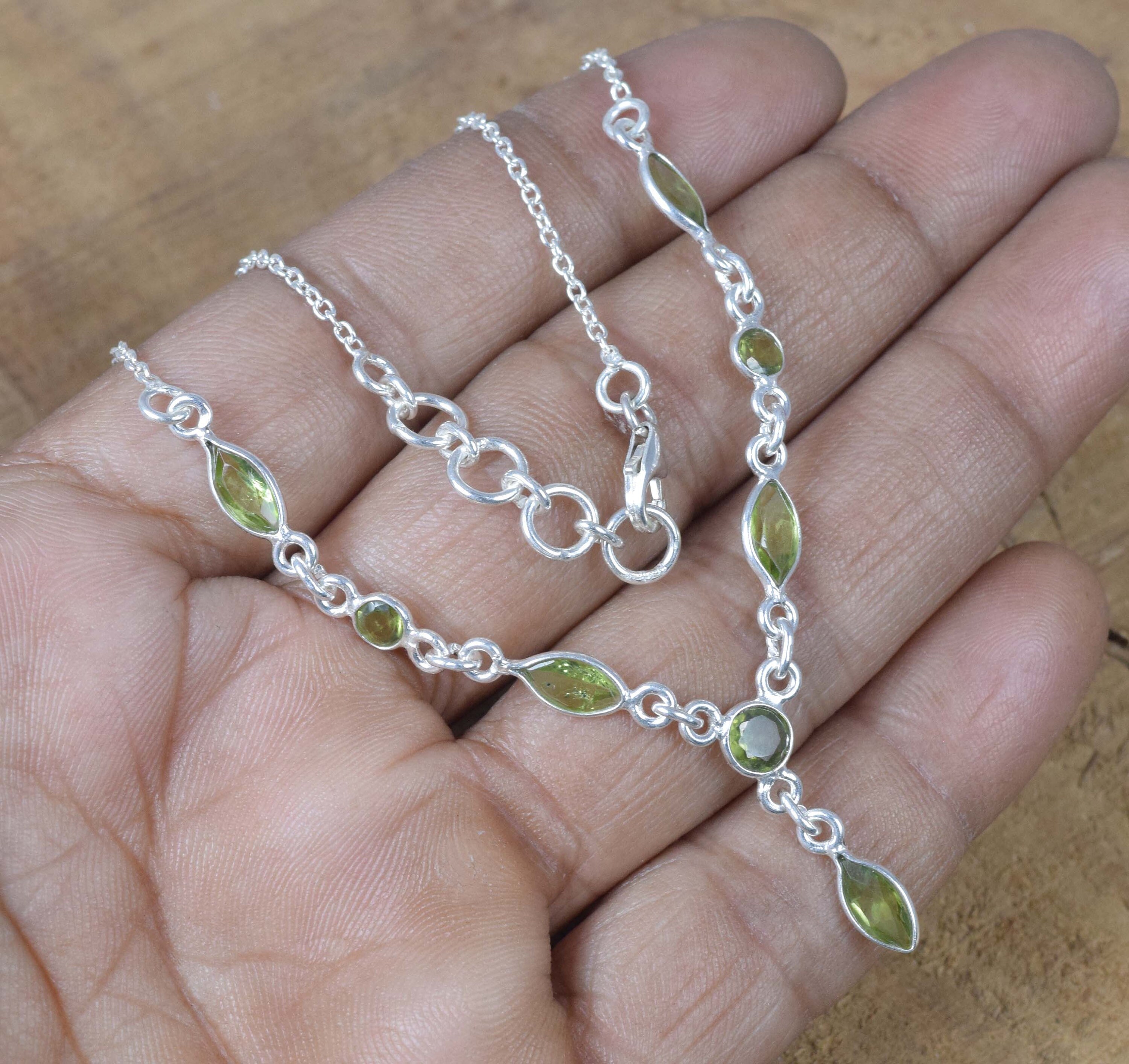 Green Peridot Necklace: 925 Sterling Silver Gemstone Chain Green Peridot Necklace: 925 Sterling Silver Gemstone Chain