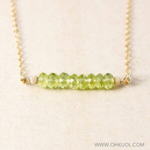 Green Peridot Beaded Bar Necklace, August Birthdays, Row Of Stones