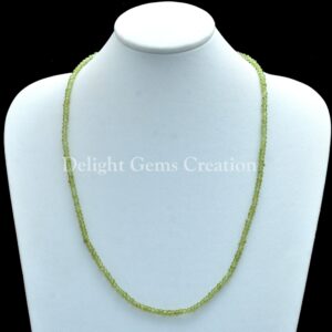 Green Peridot Gemstone Beads Necklace, Faceted Rondelle Jewelry