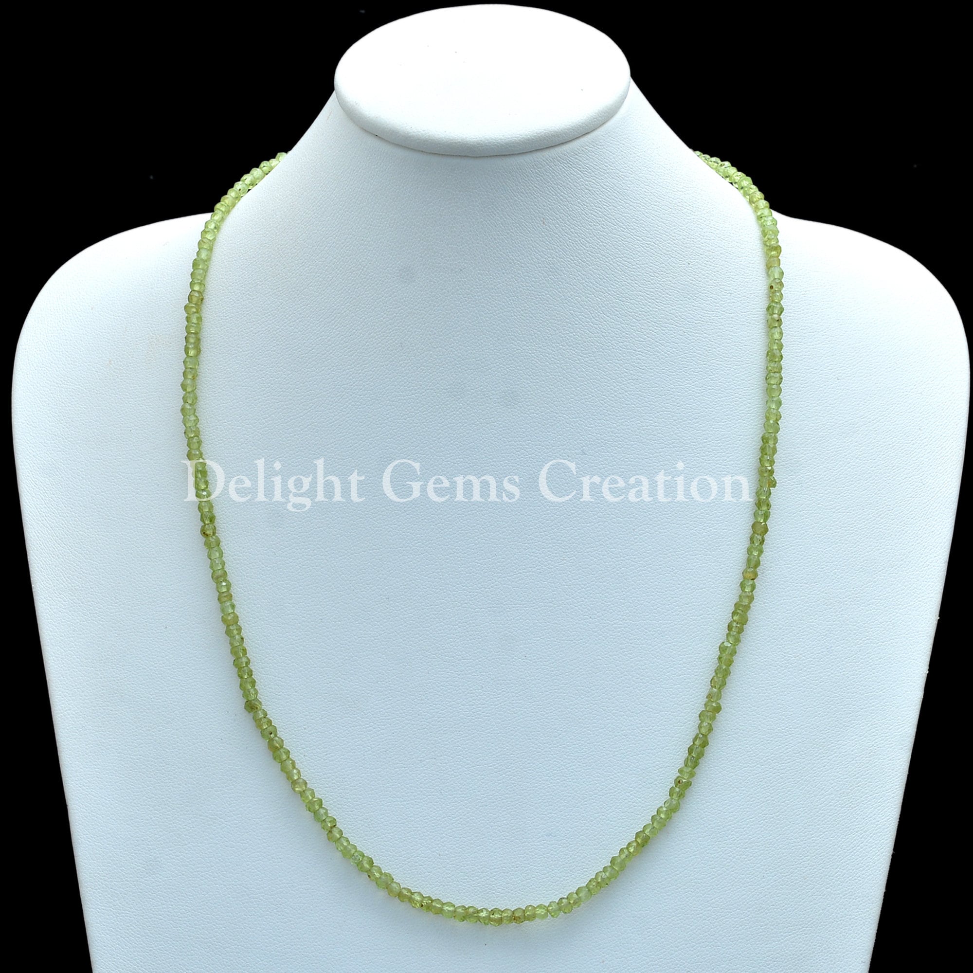 Green Peridot Gemstone Beads Necklace, Faceted Rondelle Jewelry