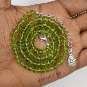 Hand Knotted Peridot Necklace - Faceted Green Gemstone Bead Mala - August Birthstone Jewelry - 16" Adjustable Choker - Lime Stone Gift