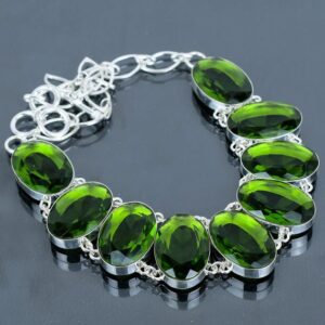 Handmade Faceted Peridot Necklace: 925 Sterling Silver Adjustable Chain