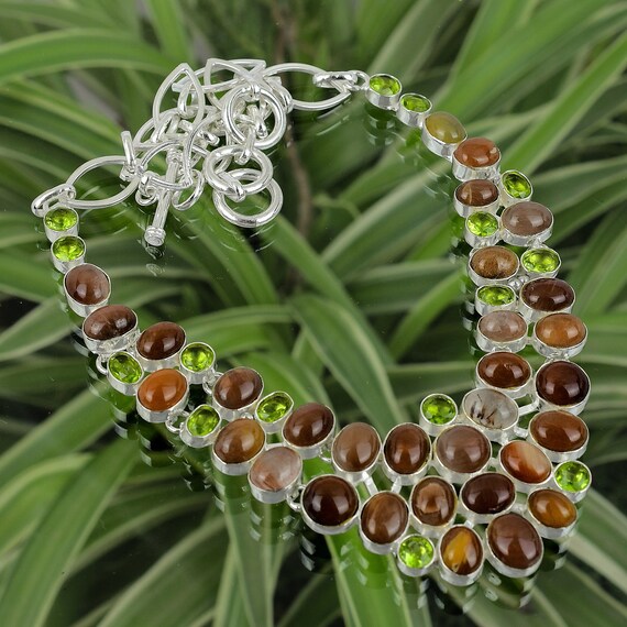 Handmade Strawberry Quartz Peridot Necklace: 925 Sterling Silver, Adjustable