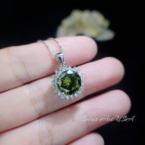 Large Round Peridot Necklace - Sterling Silver Halo 10 Mm 4 Ct Princess Diana Style Peridot #143