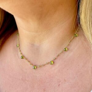 Peridot Necklace, Lime Green Beaded Choker in Gold or Silver, Wire wrapped Dainty Minimalist Necklace, August Birthstone, Mother's Day Gift