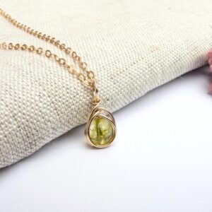 PERIDOT Minimalist Dainty Wire Wrapped 14K Gold Filled Necklace, August Birthstone