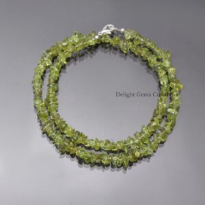 Natural Peridot Chips Necklace, Raw Uncut Green Peridot, 18 Inch