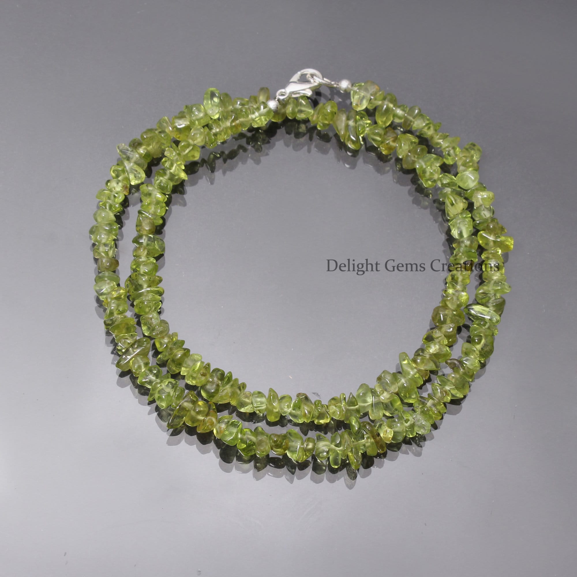 Natural Peridot Chips Necklace, Raw Uncut Green Peridot, 18 Inch