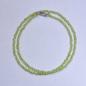 Natural Green Peridot Necklace, 3mm Faceted Gemstone Beads, Women's Jewelry