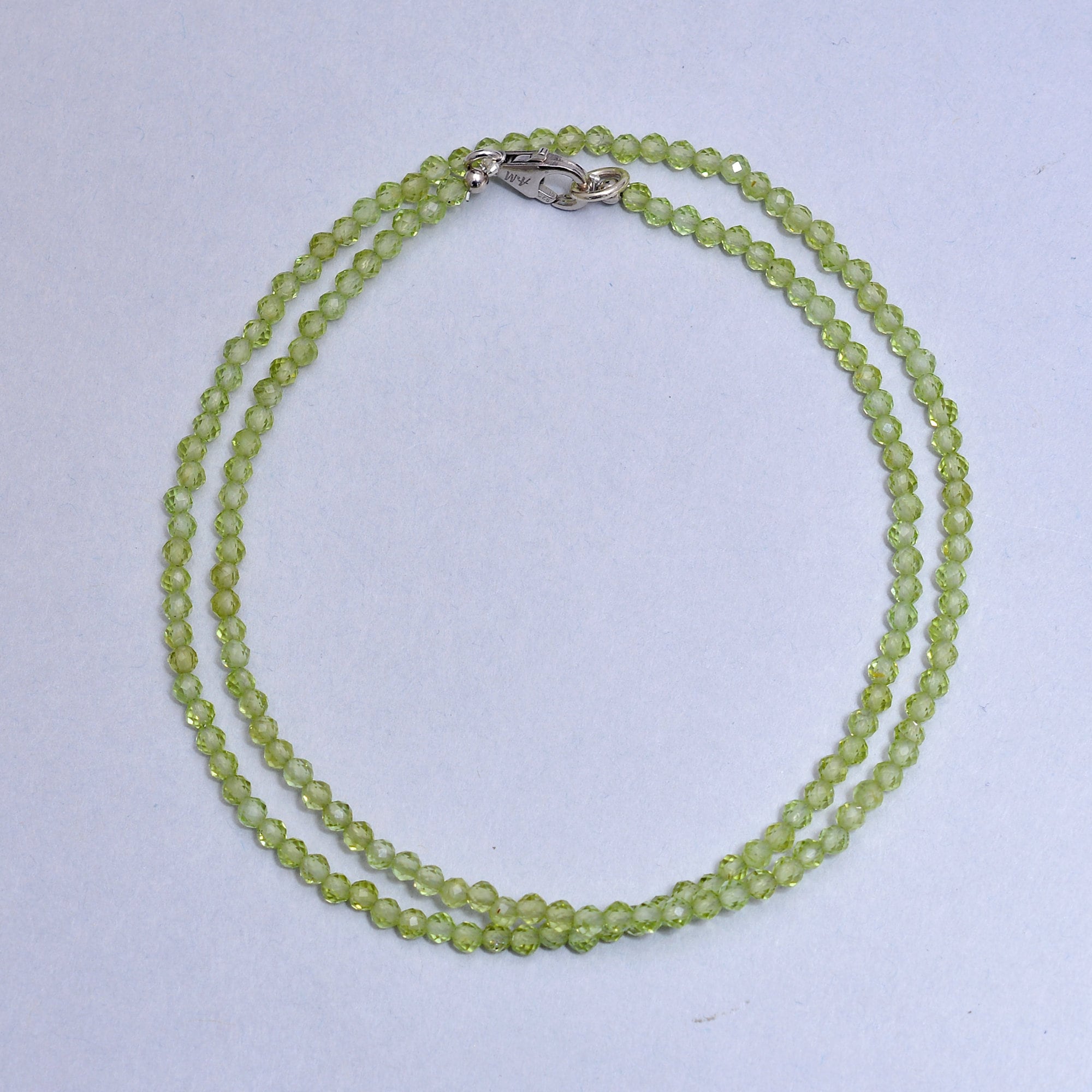 Natural Green Peridot Necklace, 3mm Faceted Gemstone Beads, Women's Jewelry