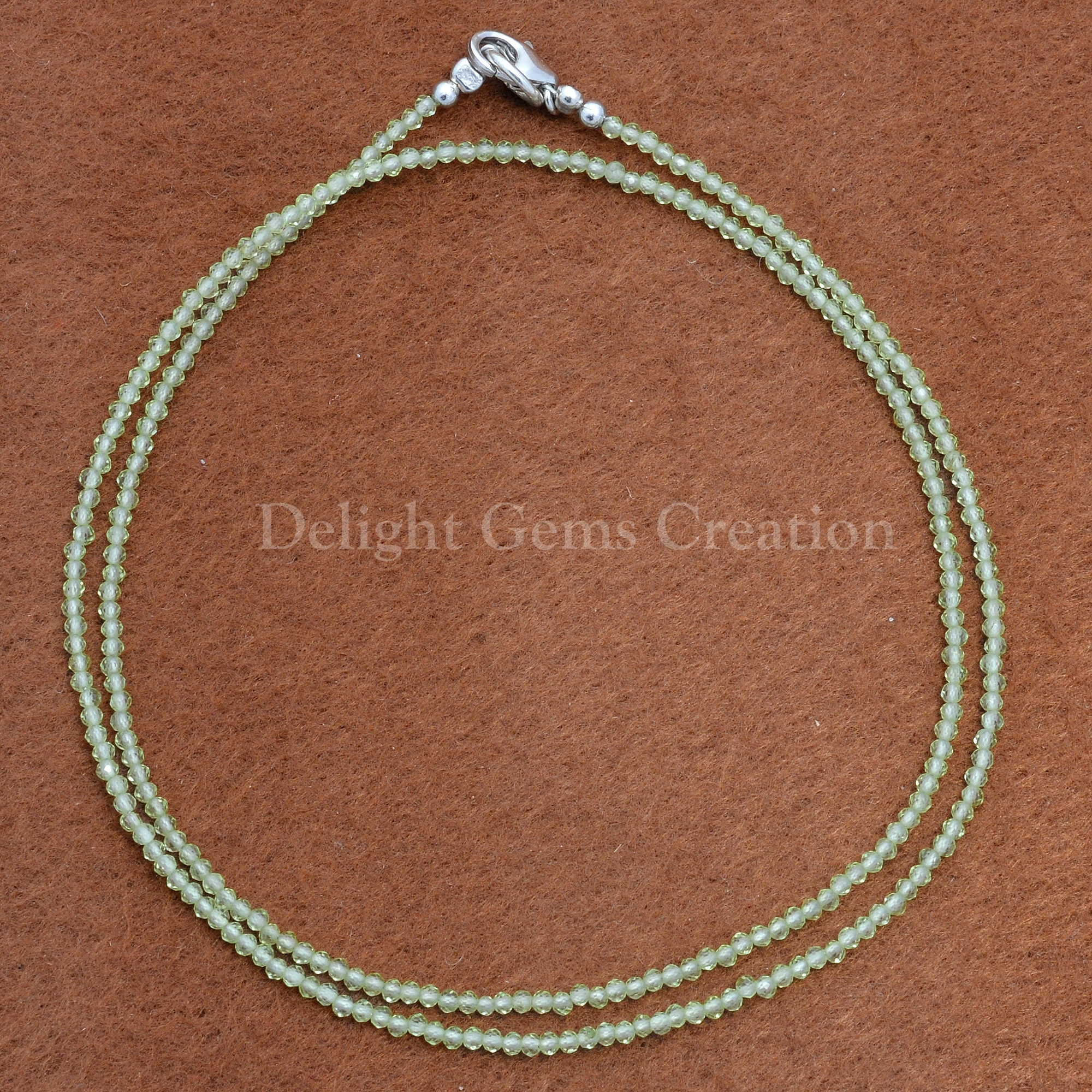 Natural Green Peridot Gemstone Beaded Necklace, 2mm Faceted Round, 18 Inch Natural Green Peridot Gemstone Beaded Necklace, 2mm Faceted Round, 18 Inch