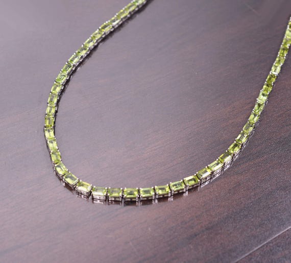 Octagon Cut Peridot Necklace – Tennis Necklace, Bridal Jewelry, Birthday Gift For Her