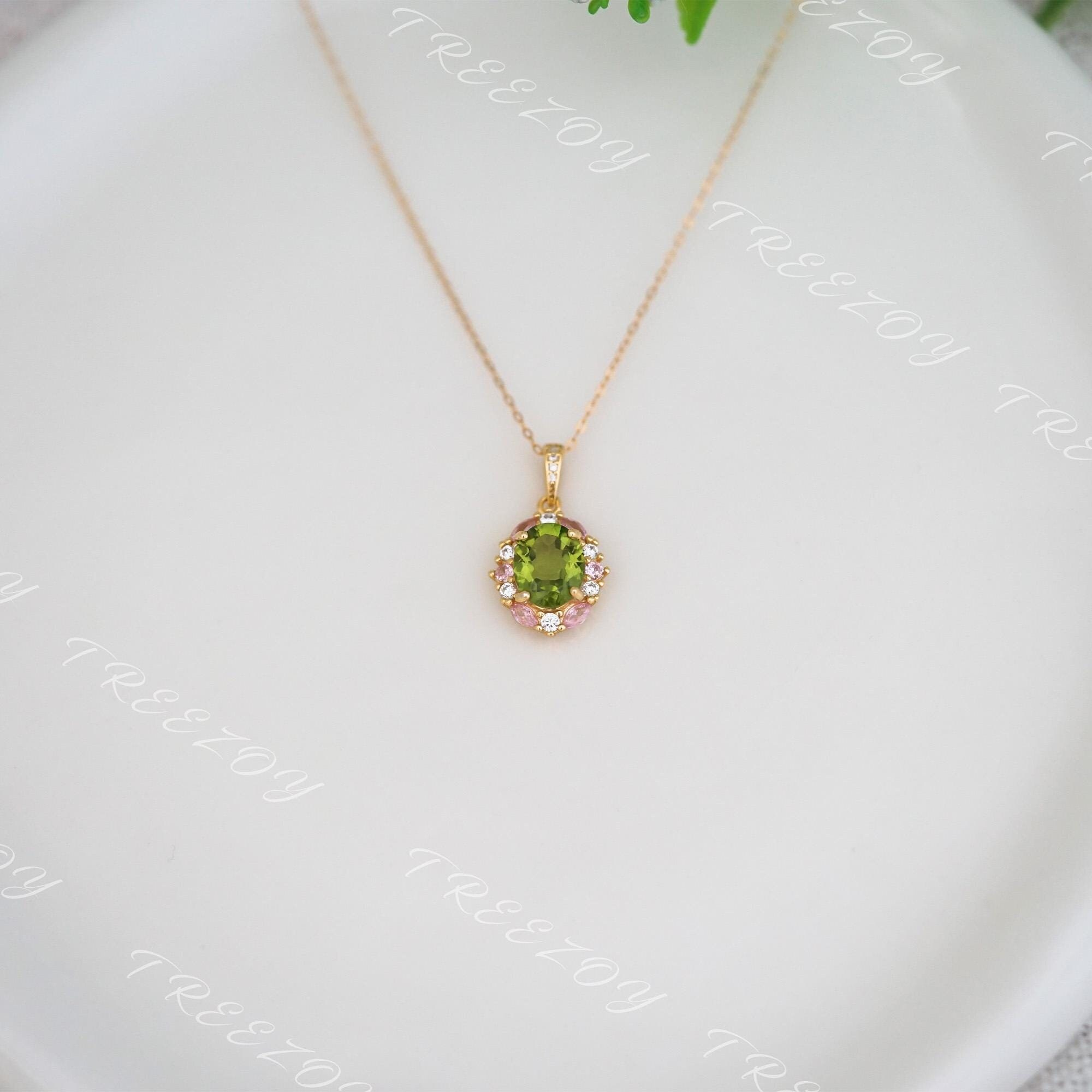 Oval Peridot Necklace: Sterling Silver, Gold Plated, August Birthstone