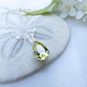 Pear Peridot Green Cz Sterling Silver Necklace, August Birthstone
