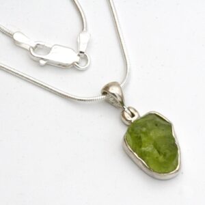 Raw Peridot Necklace: Sterling Silver Bezel, August Birthstone