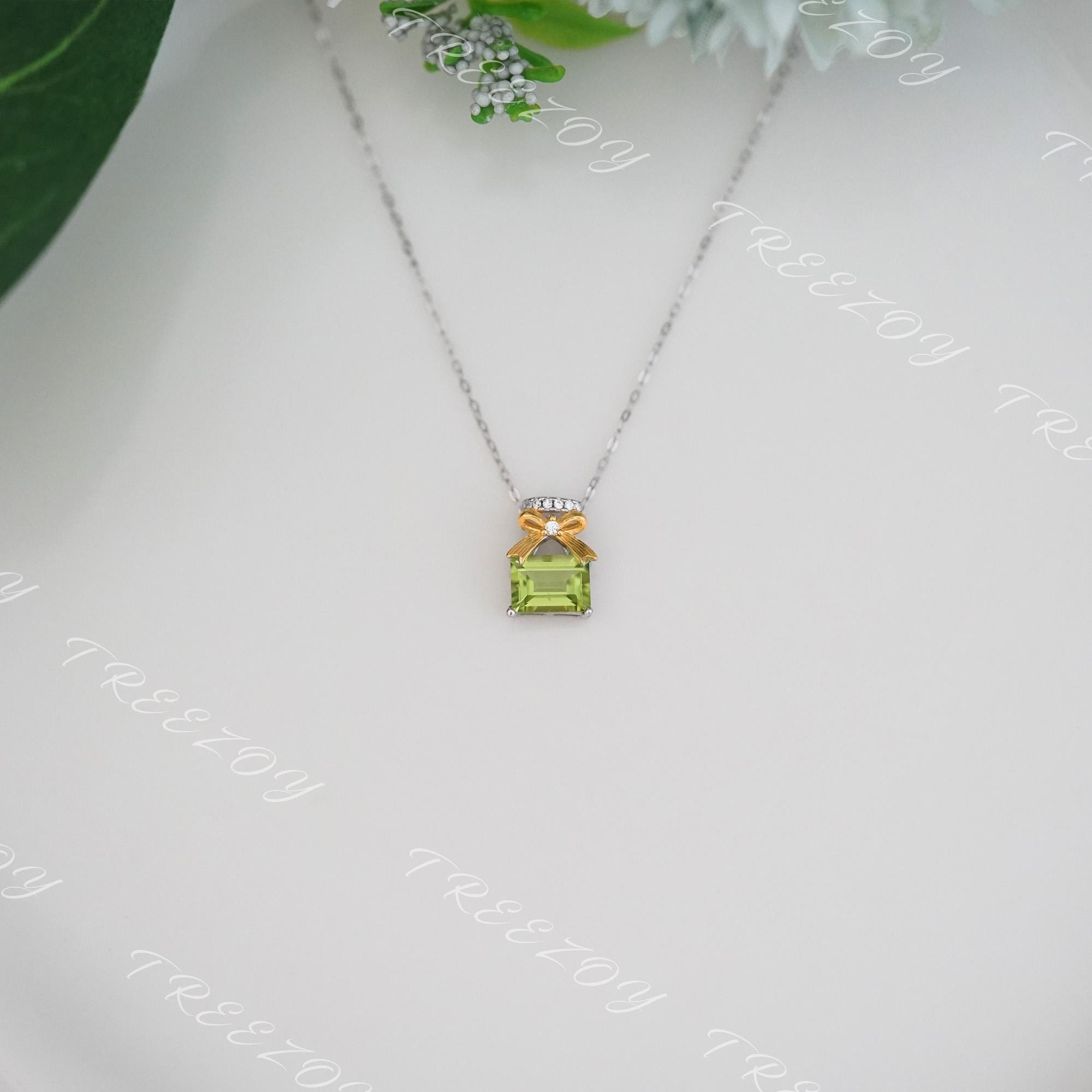 Real Natural Peridot Pendant Necklace, Gold Butterfly Bow Pendant, August Birthstone Jewelry