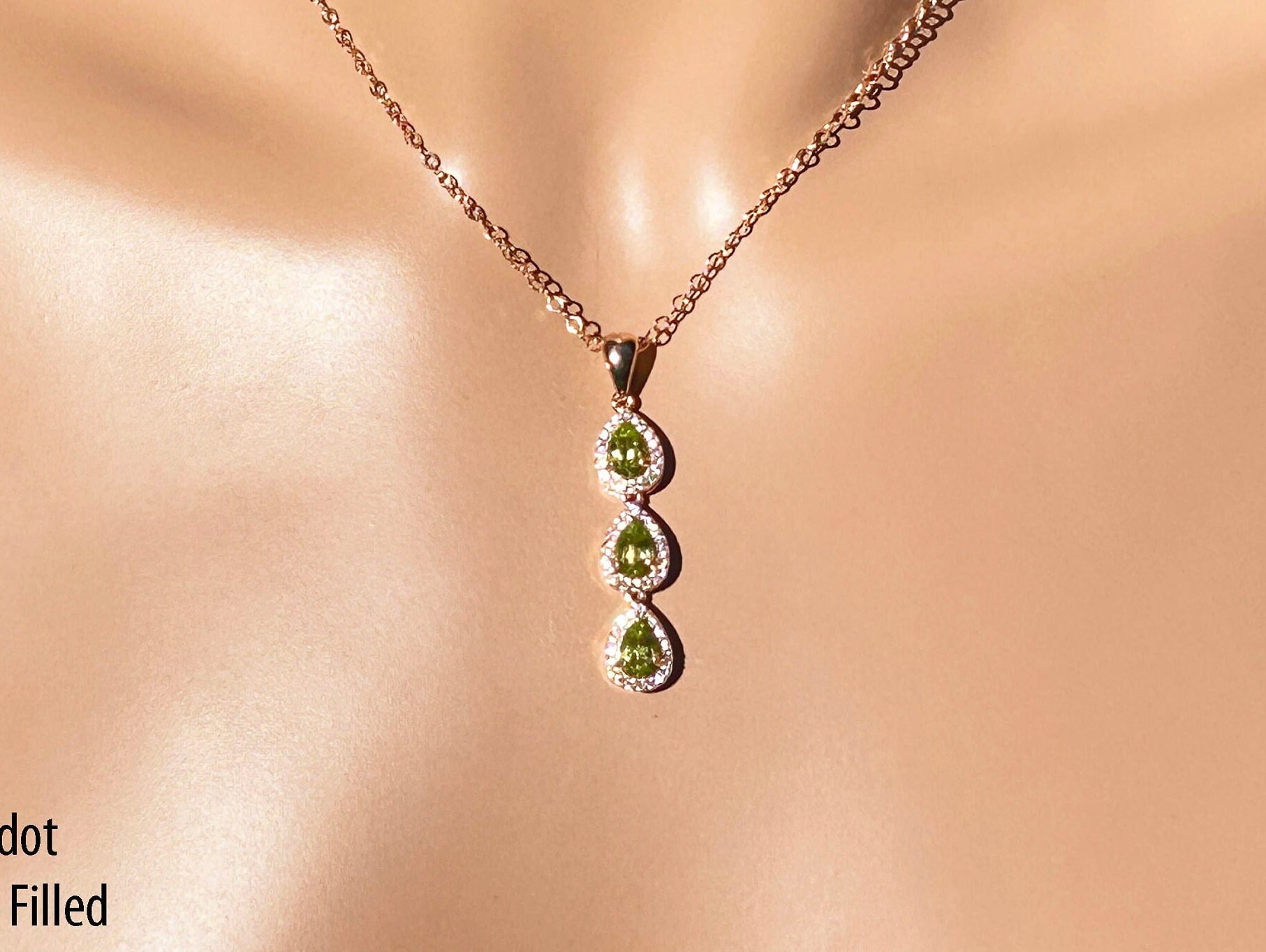 Rose Gold Peridot Gem Necklace / Pear 6.50 X 4.45mm Vvs1 Natural Peridot / 14k Rose Gold Filled / August Birthstone