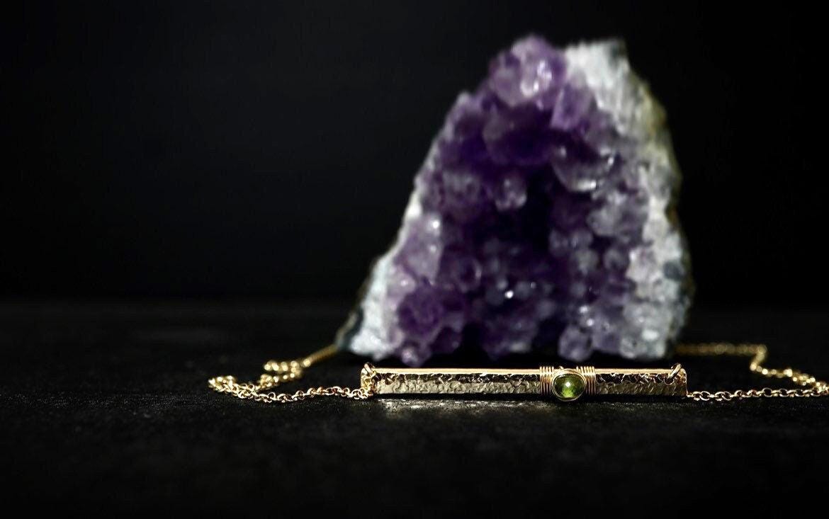 Peridot Signature Bar Necklace In 14k Gold Filled Or Sterling Silver, August Birthstone