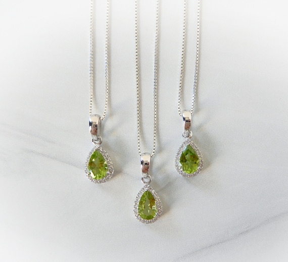 Peridot Necklace Sterling Silver • August Birthstone Jewelry • Crystal Jewelry • Gift For Crystal Lover • Birthday Gift • Peridot With Cz's