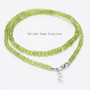 Sterling Silver Peridot Beaded Necklace, Faceted Rondelle, 18 Inch