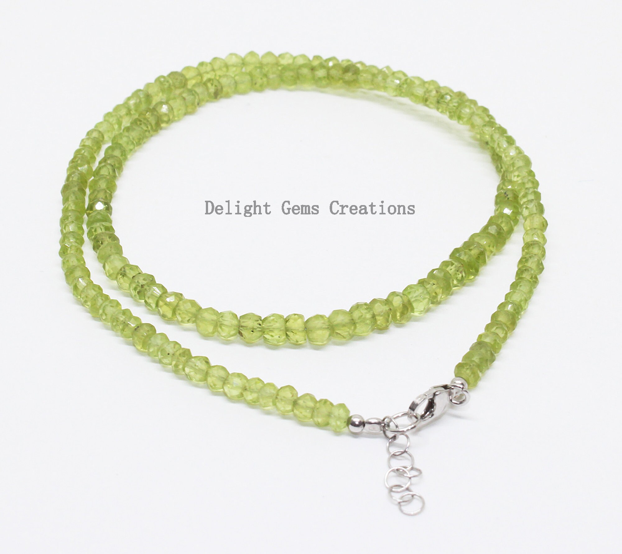 Sterling Silver Peridot Beaded Necklace, Faceted Rondelle, 18 Inch