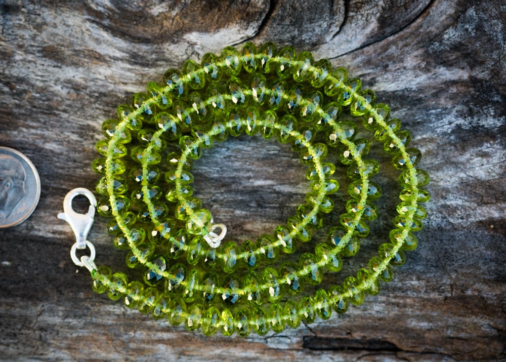 Peridot Necklace: Sterling Silver, Micro Facet Rondelle Beads