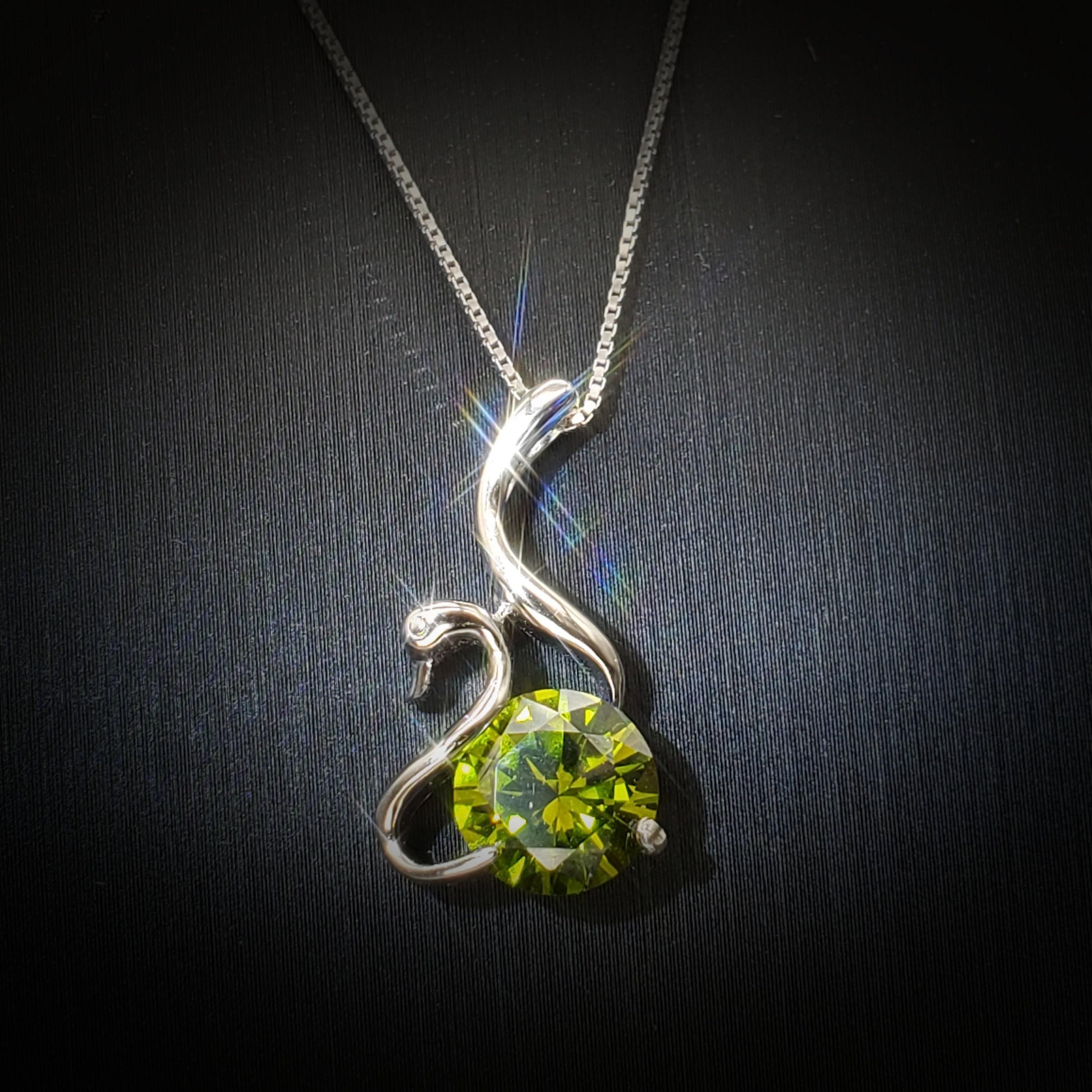 Sterling Silver Swan Peridot Necklace - 18kgp- Peridot Jewelry - Swan Necklace #152