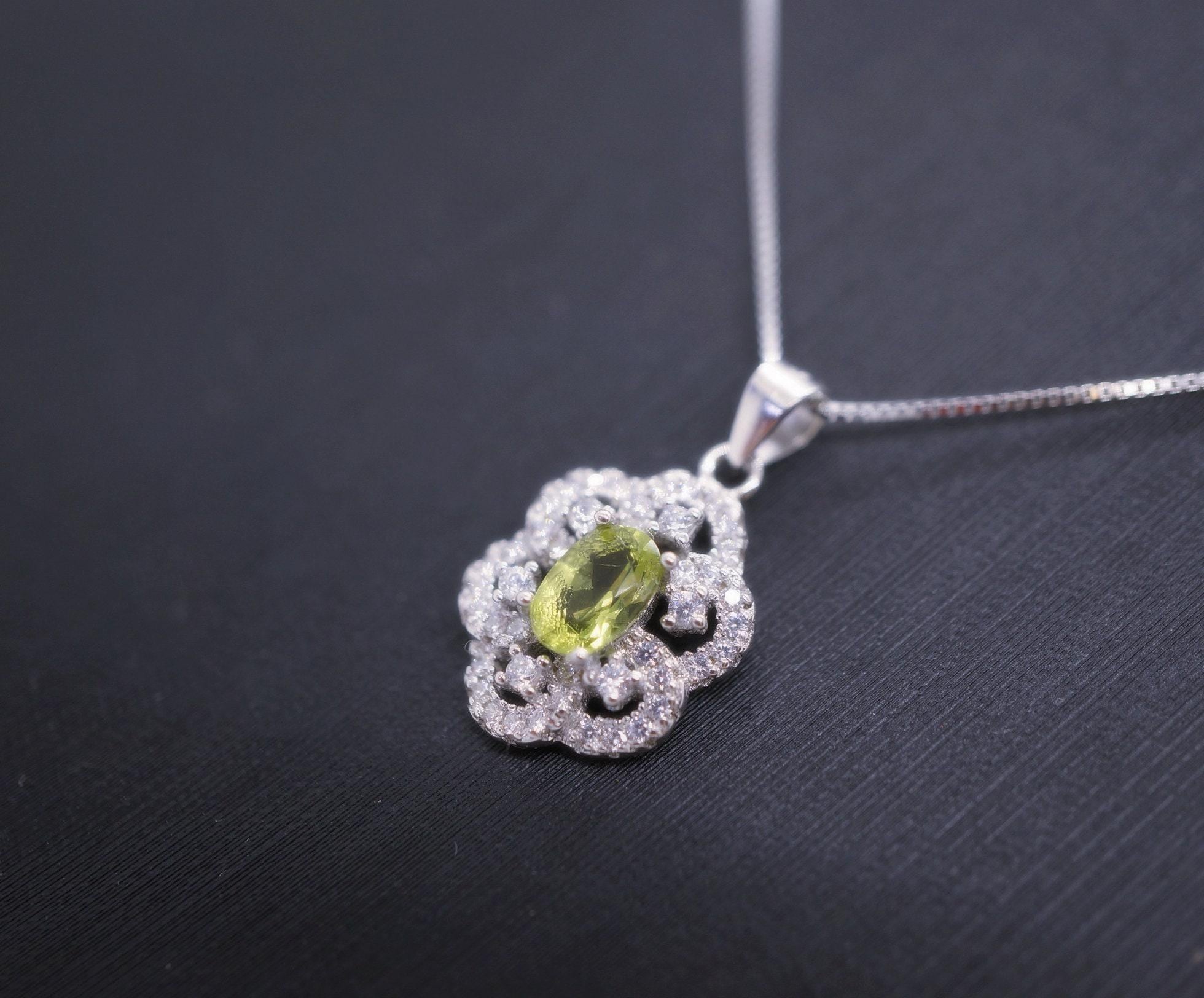 Super Tiny Natural Peridot Necklace Sterling Silver Flower Of Life Green Gemstone August Birthstone Jewelry 1052