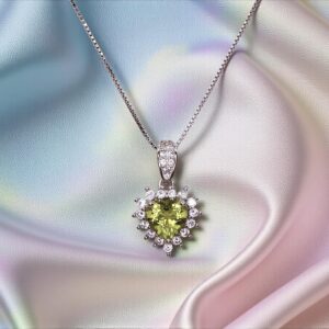 Tiny Genuine Green Peridot Necklace - Sterling Silver August Birthstone Halo Heart Peridot Jewelry #008