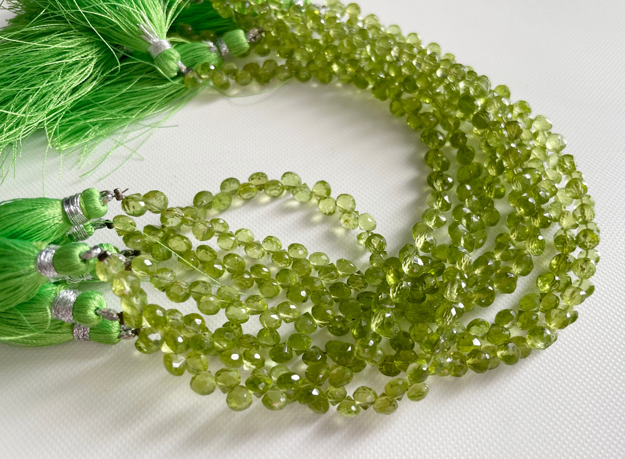 4-5mm Peridot Beads, Peridot Faceted Onion Shaped Briolettes, Natural Loose Peridot Faceted Beads For Jewelry (8in To 16in Option) - Asg75