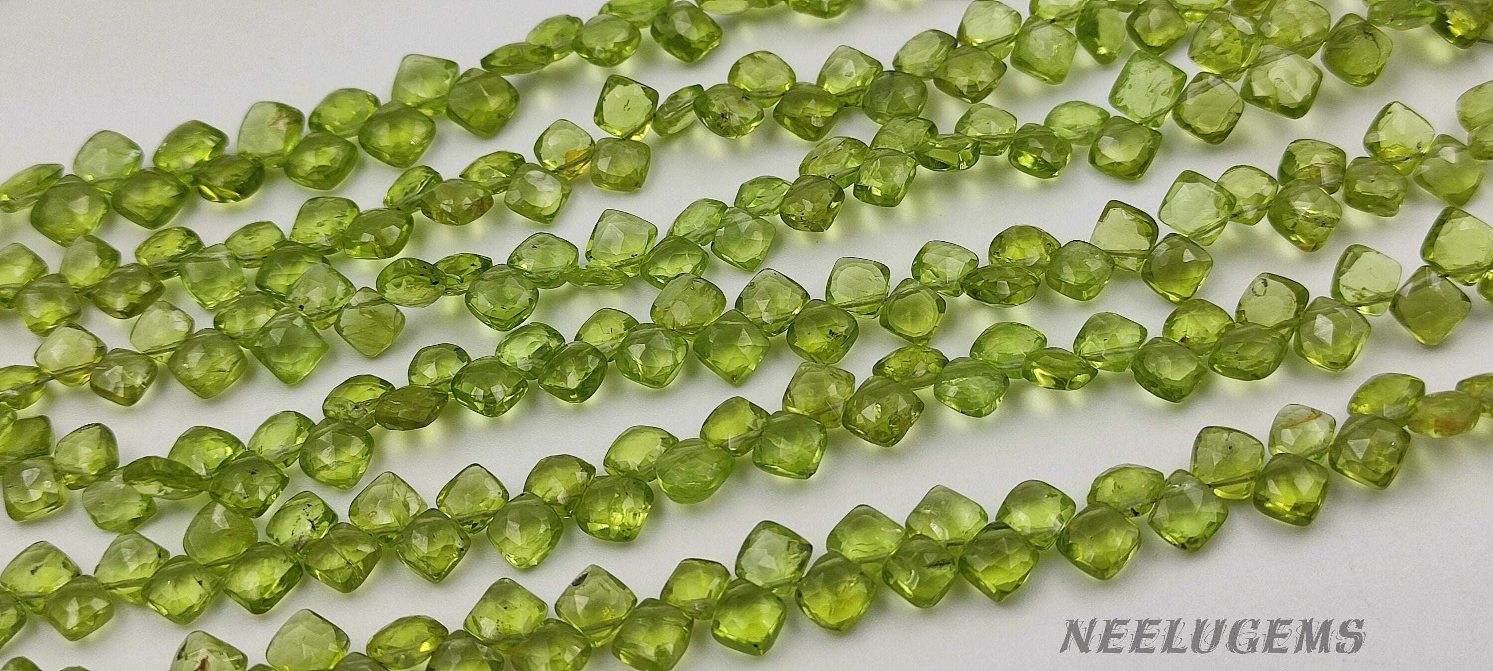 Aaa+ Green Peridot Faceted Cushion Beads,natural Peridot Fancy Shape Briolette Beads,7.5" Gemstone Beads For Handmade Jewelry